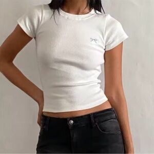 White Bow Short Sleeve Women's Top